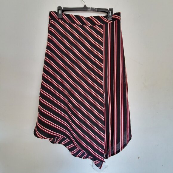 H&M Red White Striped Asymmetric Elastic Waist Band Midi Skirt Size Medium - Picture 3 of 11